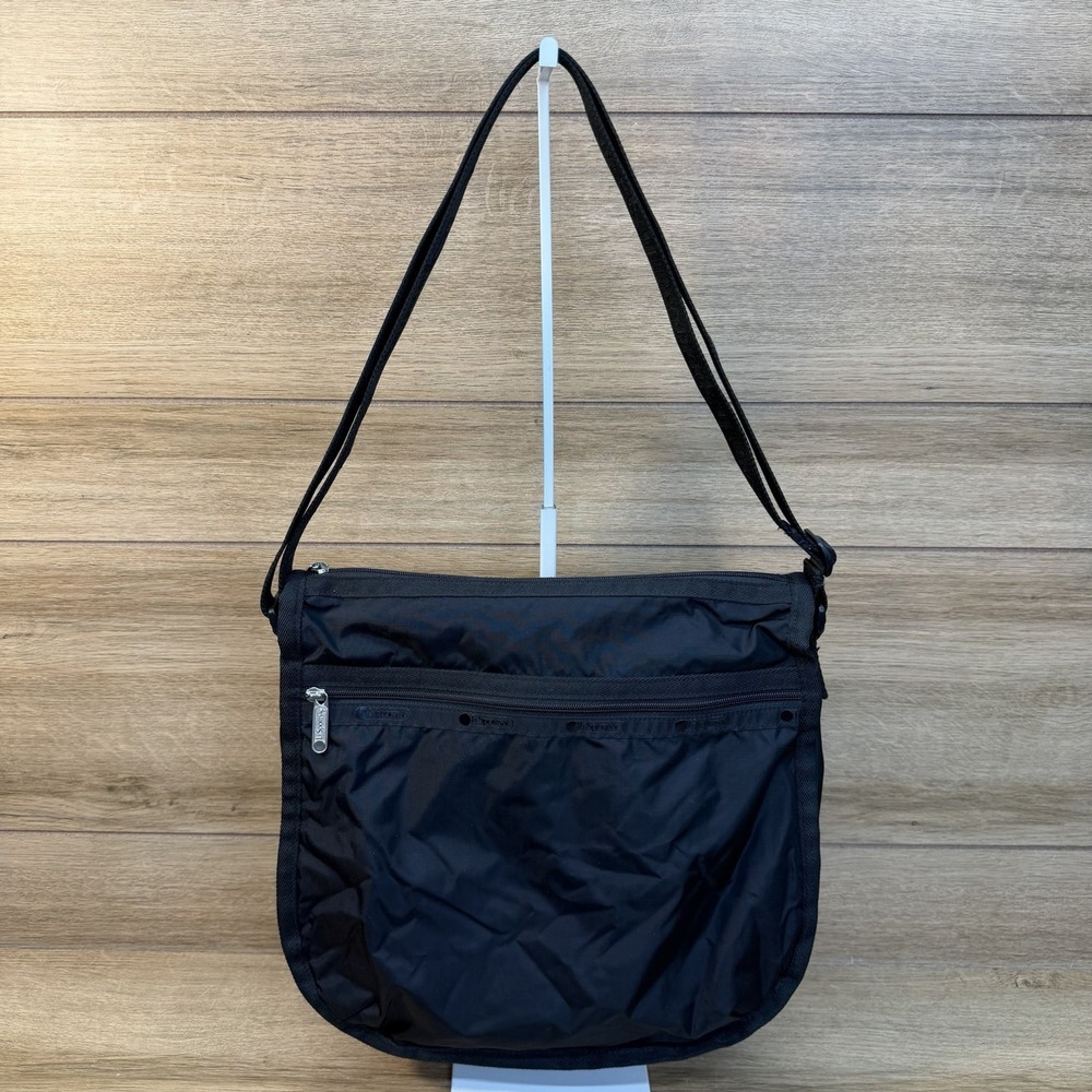 Vintage LeSportsac Black Nylon Crossbody Rounded Hobo Shoulder Bag Y2K 90s